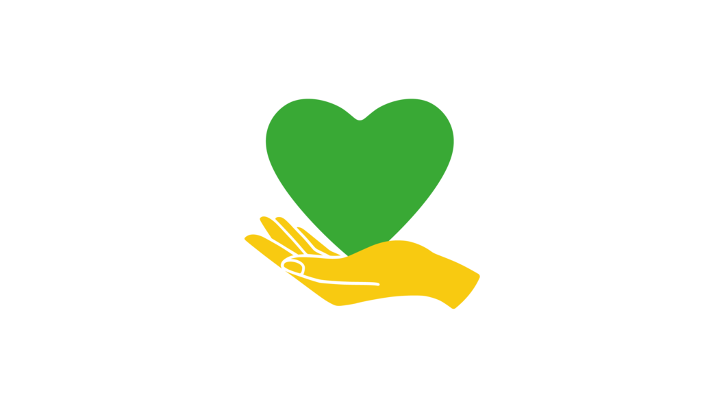 illustratie van een groen hart en gele hand