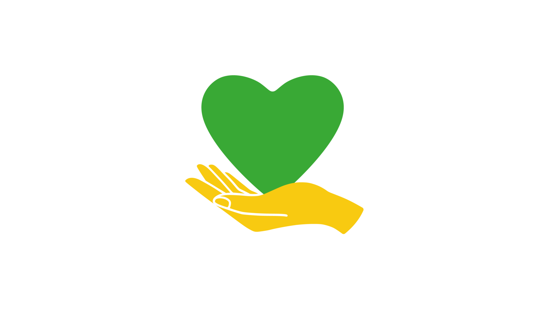 illustratie van een groen hart en gele hand